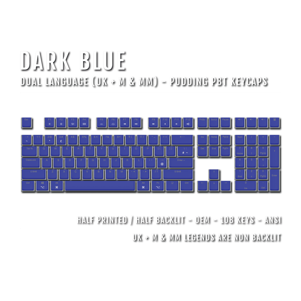 Dark Blue UK & Mac/Multimedia Dual Language PBT Pudding Keycaps Krome Keycaps LTD Mac & Multimedia Pudding