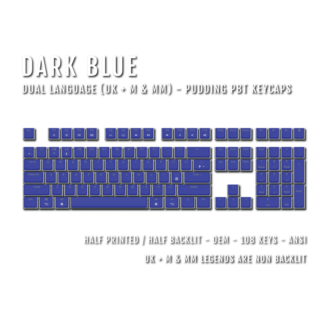 Dark Blue UK & Mac/Multimedia Dual Language PBT Pudding Keycaps Krome Keycaps LTD Mac & Multimedia Pudding