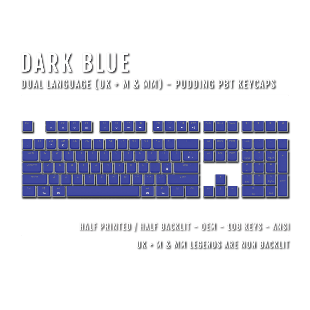 Dark Blue UK & Mac/Multimedia Dual Language PBT Pudding Keycaps