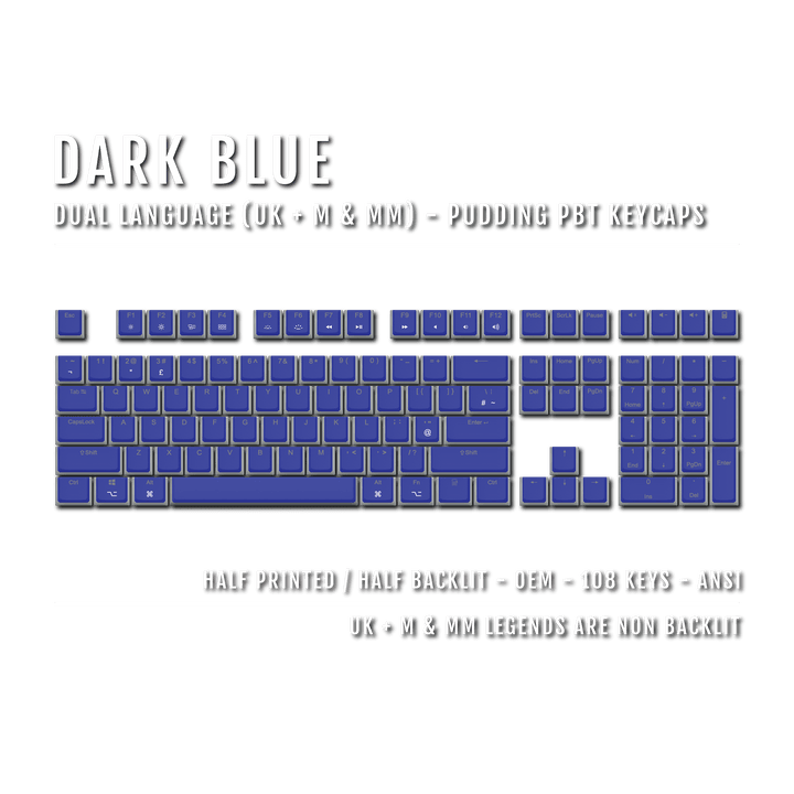 Dark Blue UK & Mac/Multimedia Dual Language PBT Pudding Keycaps