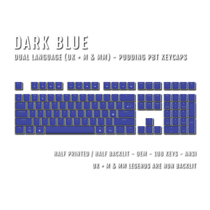 Dark Blue UK & Mac/Multimedia Dual Language PBT Pudding Keycaps Krome Keycaps LTD Mac & Multimedia Pudding