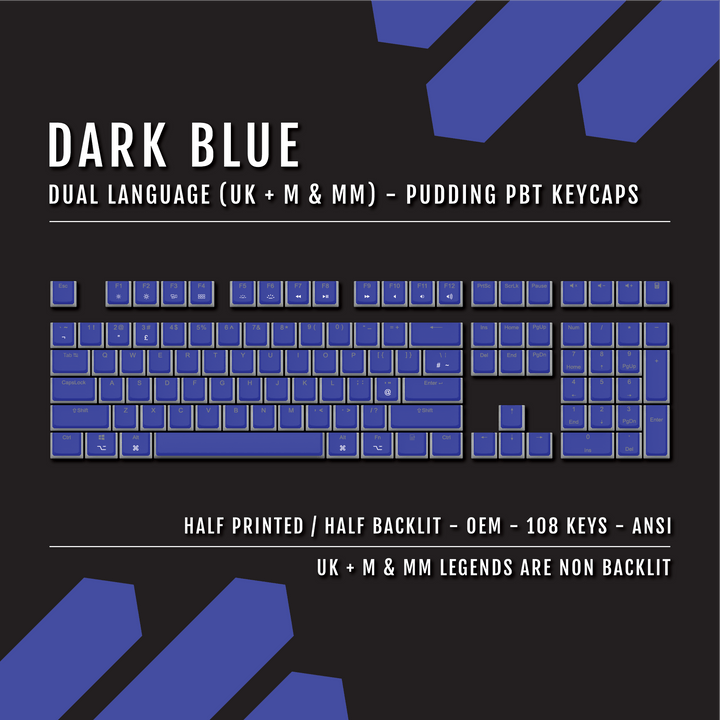 Dark Blue UK & Mac/Multimedia Dual Language PBT Pudding Keycaps