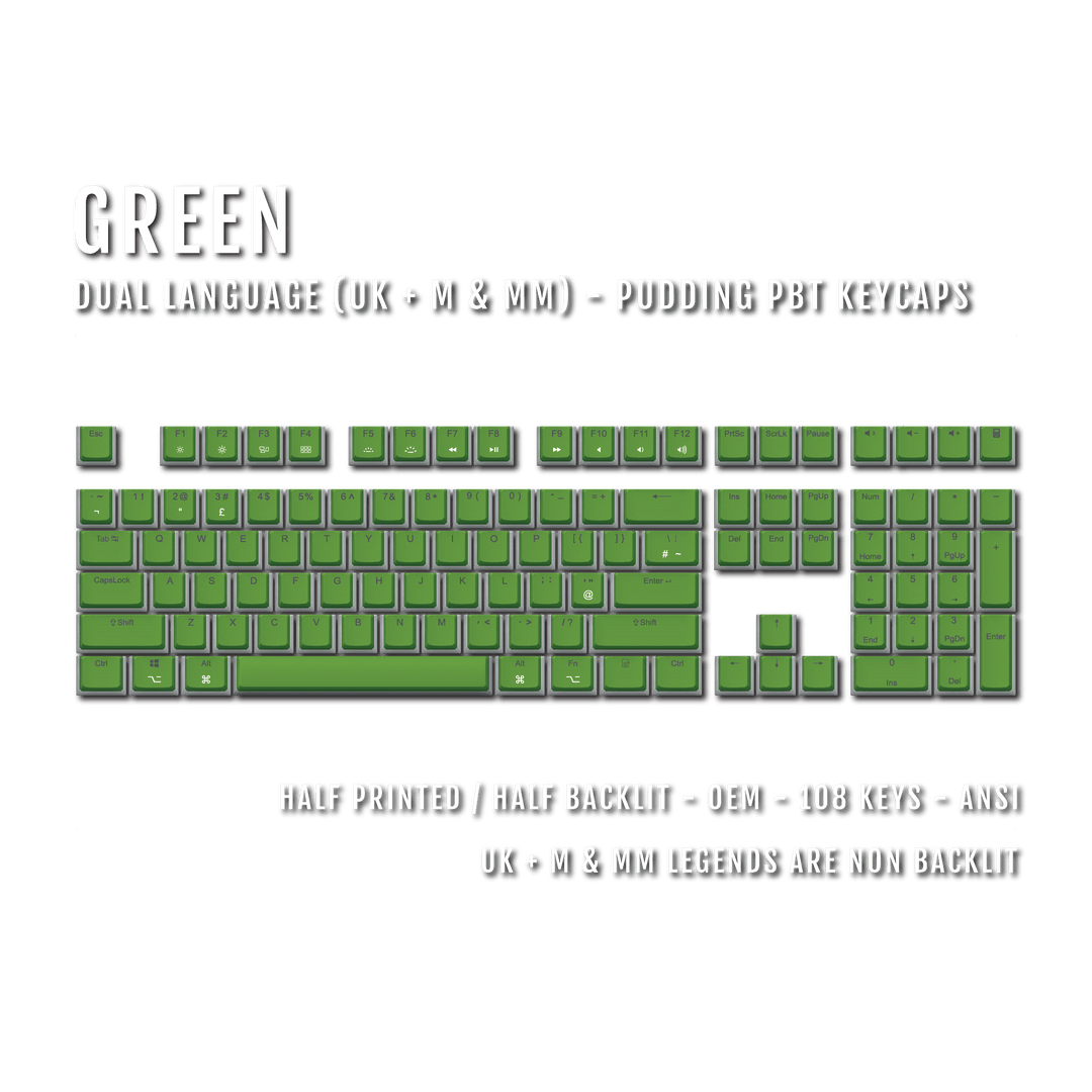 Green UK & Mac/Multimedia Dual Language PBT Pudding Keycaps