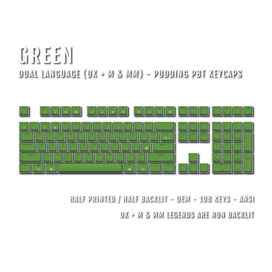 Green UK & Mac/Multimedia Dual Language PBT Pudding Keycaps Krome Keycaps LTD Mac & Multimedia Pudding