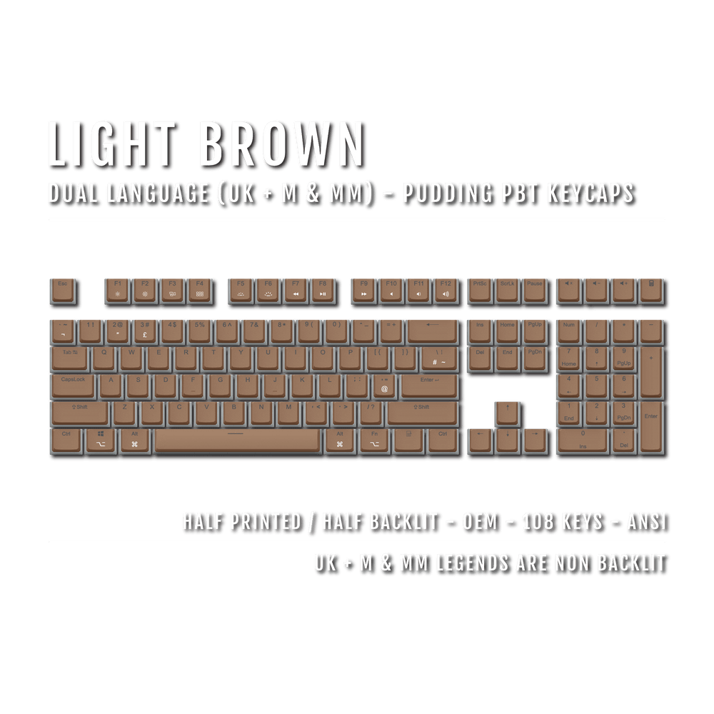 Light Brown UK & Mac/Multimedia Dual Language PBT Pudding Keycaps Krome Keycaps LTD Mac & Multimedia Pudding