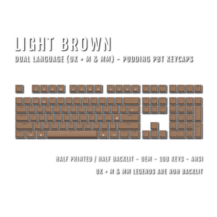 Light Brown UK & Mac/Multimedia Dual Language PBT Pudding Keycaps