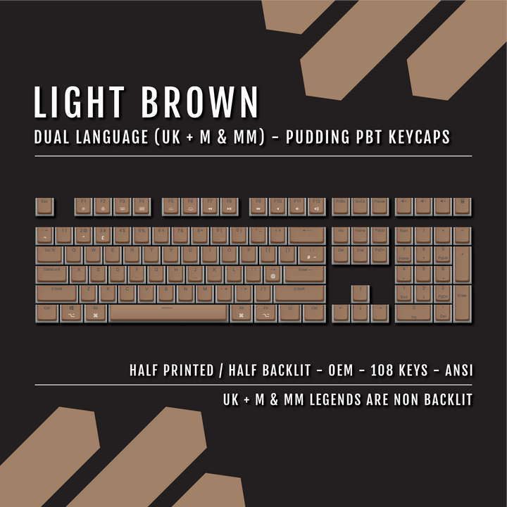 Light Brown UK & Mac/Multimedia Dual Language PBT Pudding Keycaps