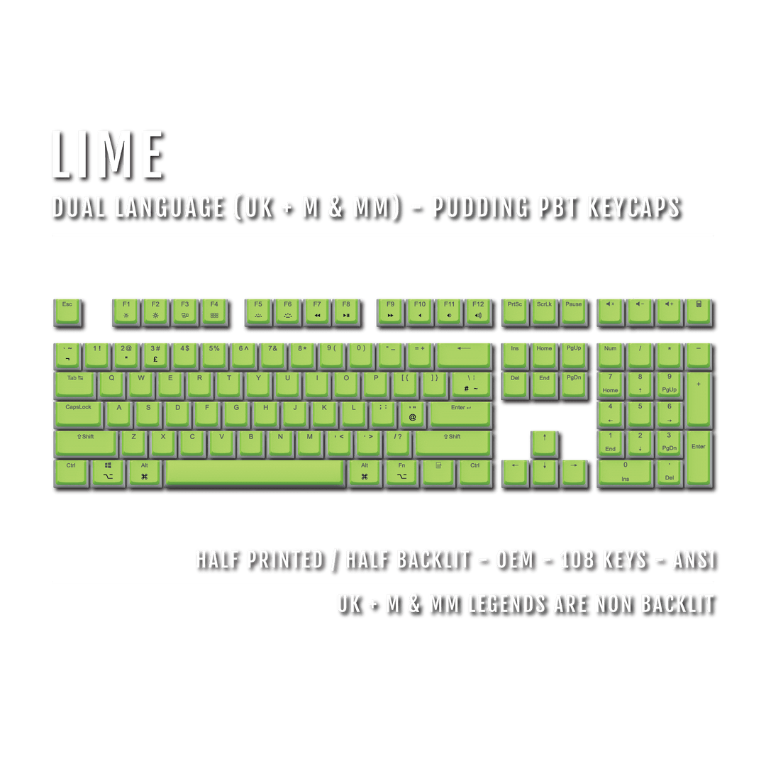 Lime UK & Mac/Multimedia Dual Language PBT Pudding Keycaps