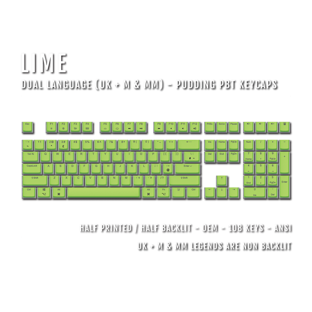 Lime UK & Mac/Multimedia Dual Language PBT Pudding Keycaps