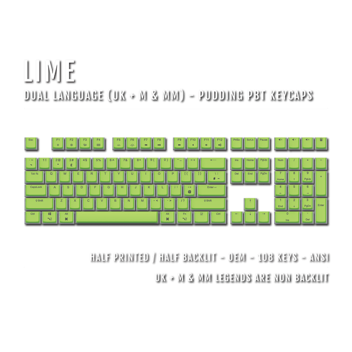 Lime UK & Mac/Multimedia Dual Language PBT Pudding Keycaps