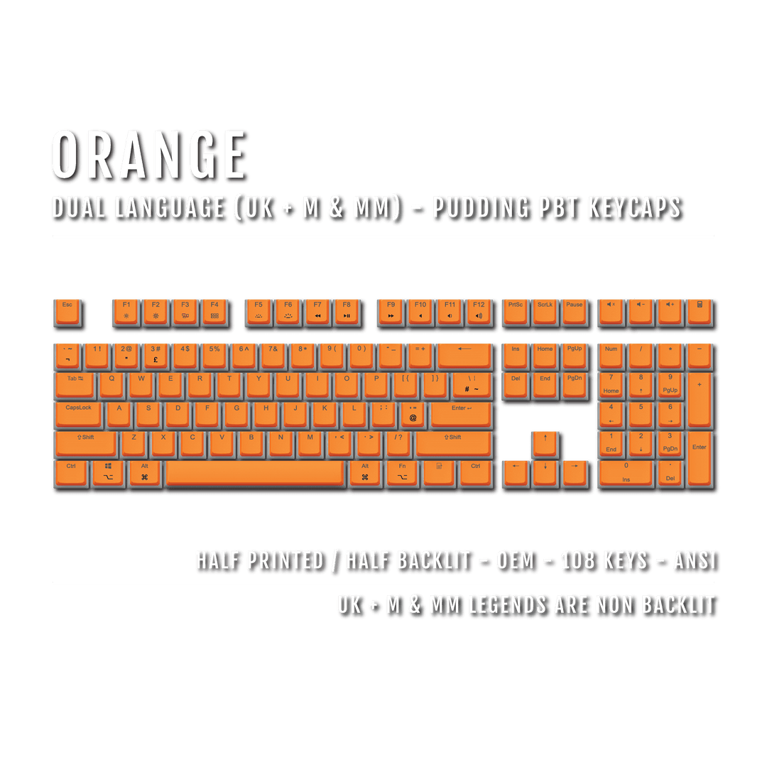 Orange UK & Mac/Multimedia Dual Language PBT Pudding Keycaps