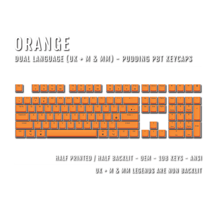 Orange UK & Mac/Multimedia Dual Language PBT Pudding Keycaps