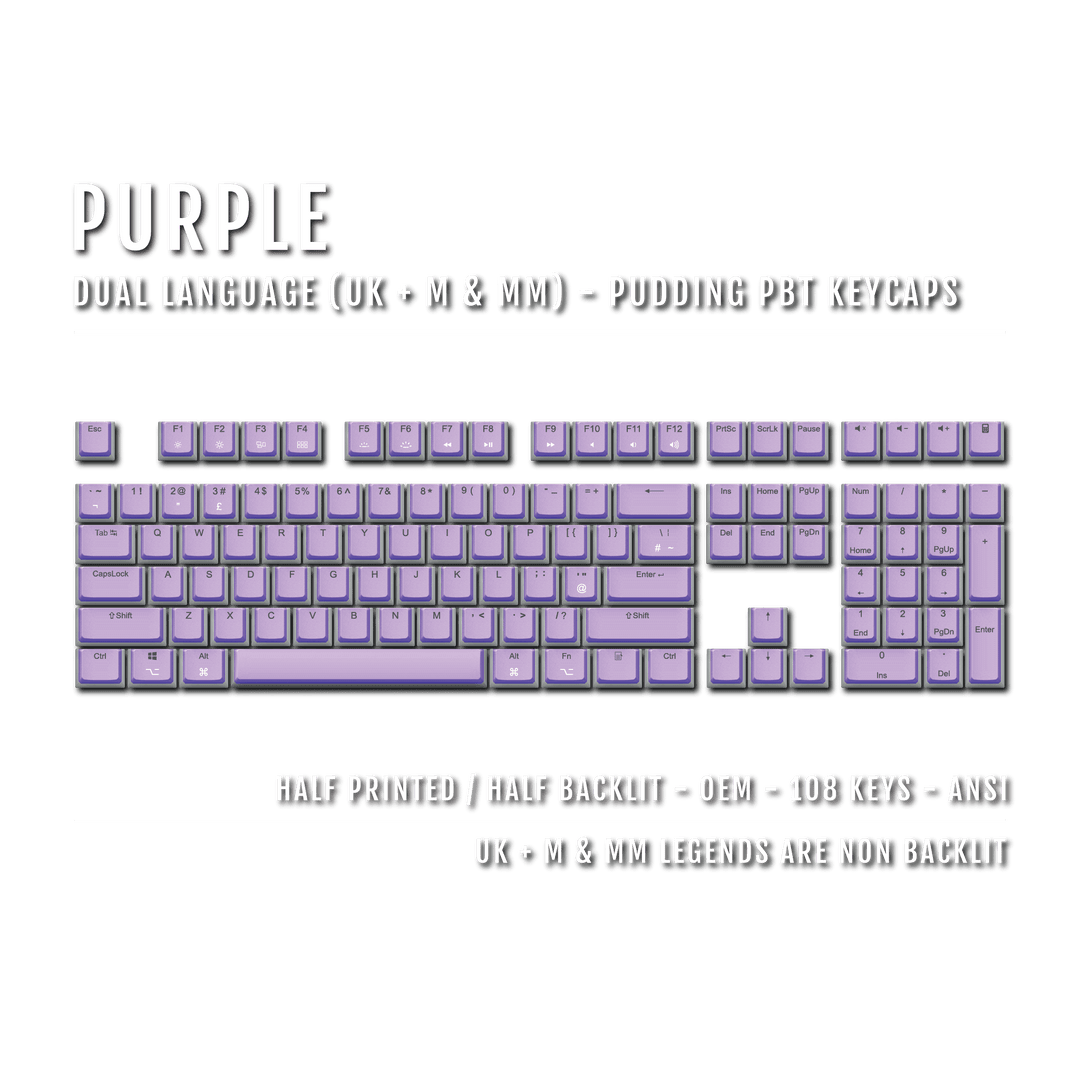 Purple UK & Mac/Multimedia Dual Language PBT Pudding Keycaps
