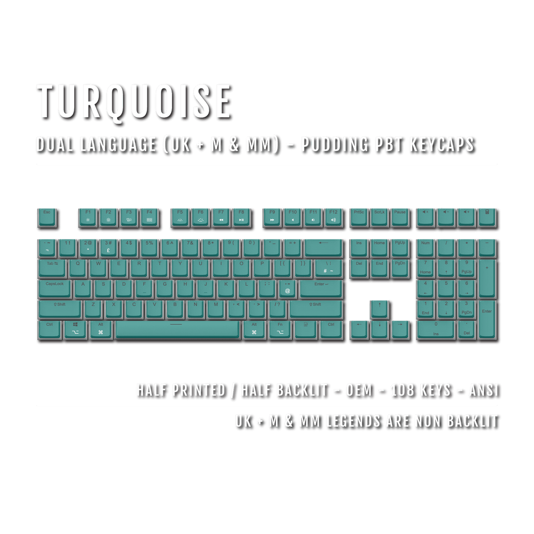 Turquoise UK & Mac/Multimedia Dual Language PBT Pudding Keycaps Krome Keycaps LTD Mac & Multimedia Pudding