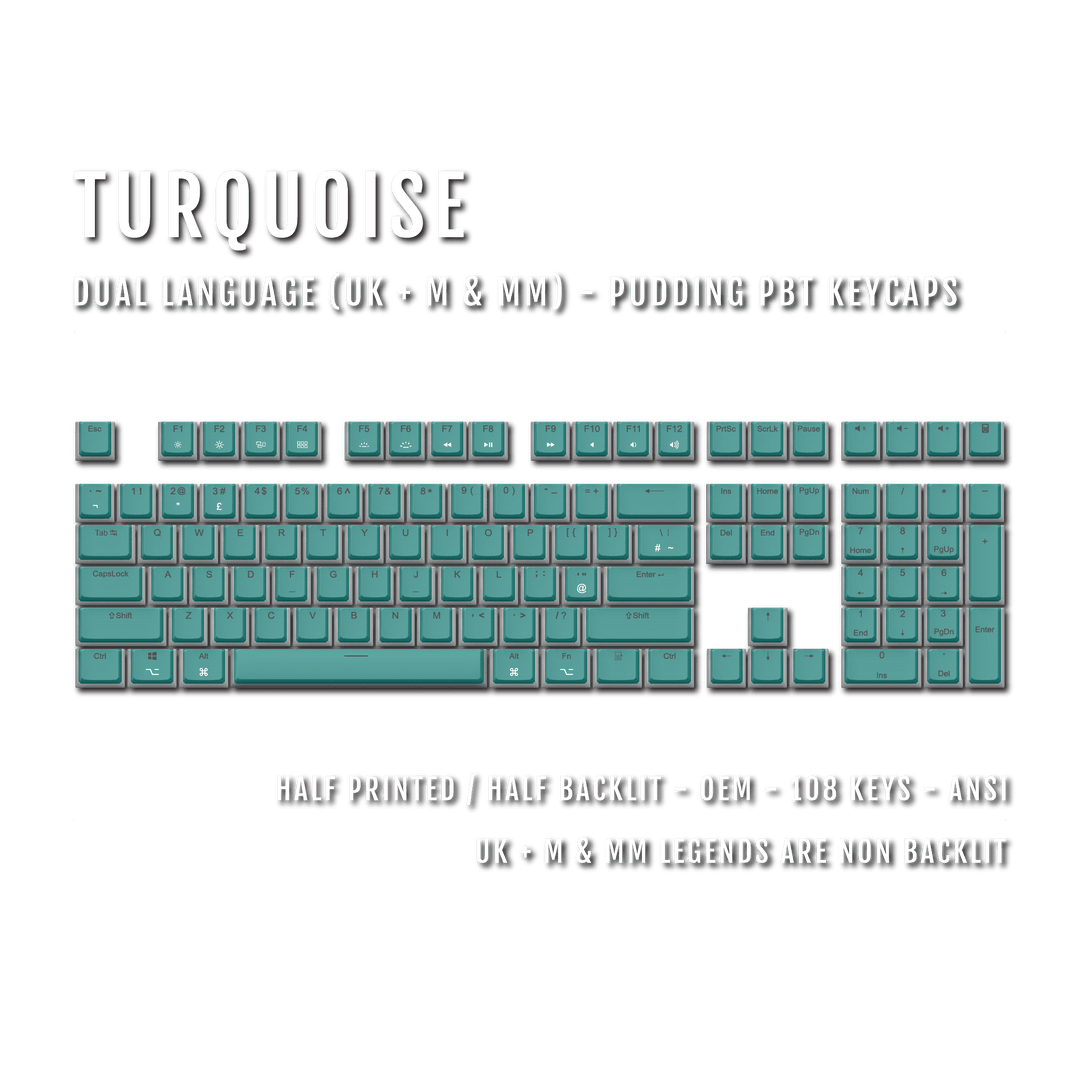 Turquoise UK & Mac/Multimedia Dual Language PBT Pudding Keycaps