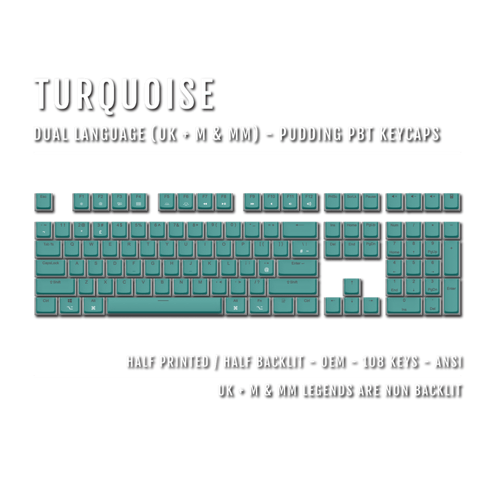 Turquoise UK & Mac/Multimedia Dual Language PBT Pudding Keycaps
