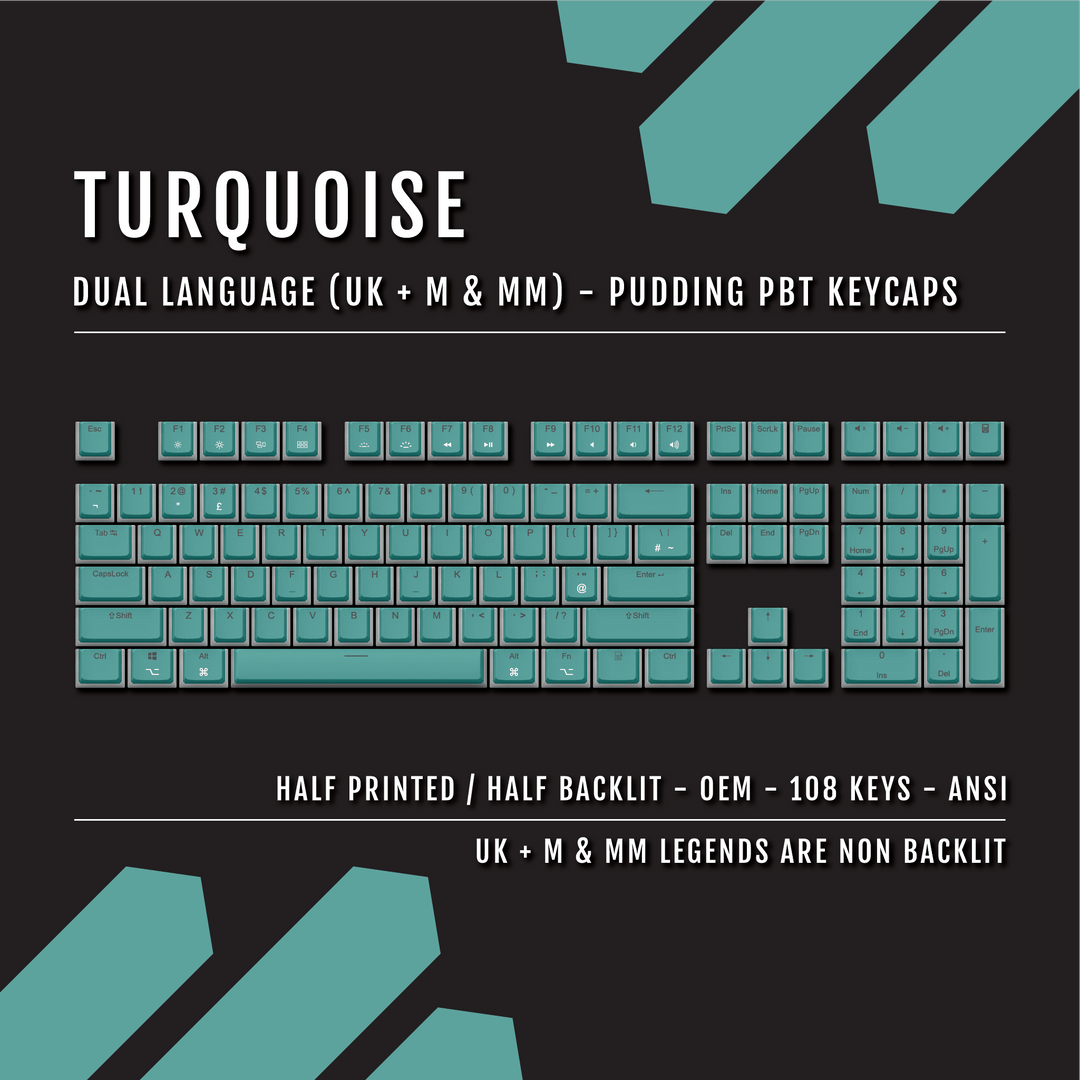 Turquoise UK & Mac/Multimedia Dual Language PBT Pudding Keycaps