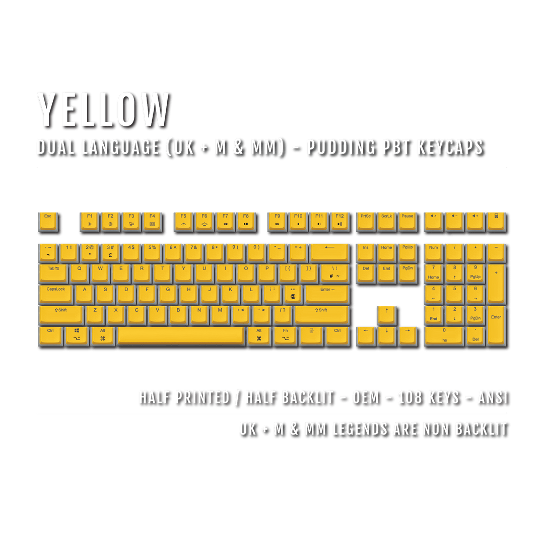 Yellow UK & Mac/Multimedia Dual Language PBT Pudding Keycaps