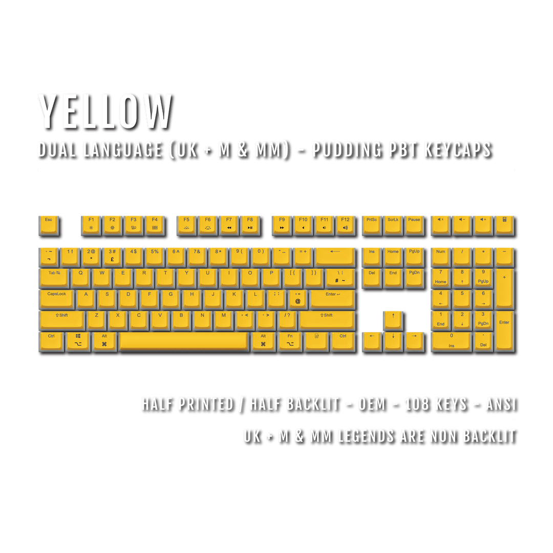 Yellow UK & Mac/Multimedia Dual Language PBT Pudding Keycaps Krome Keycaps LTD Mac & Multimedia Pudding