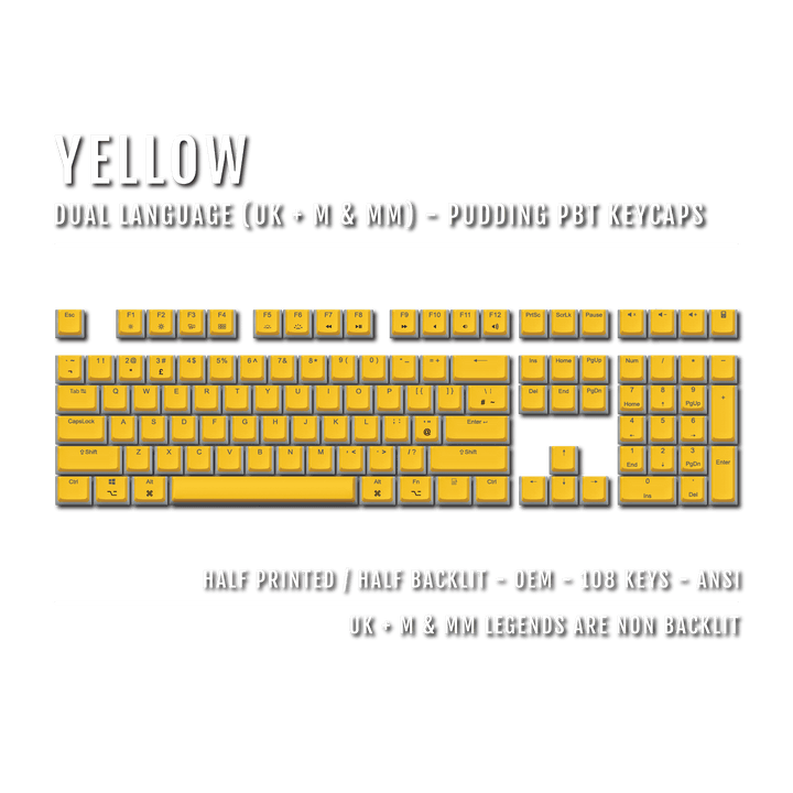 Yellow UK & Mac/Multimedia Dual Language PBT Pudding Keycaps