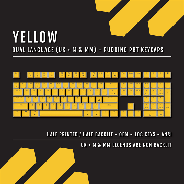 Yellow UK & Mac/Multimedia Dual Language PBT Pudding Keycaps Krome Keycaps LTD Mac & Multimedia Pudding