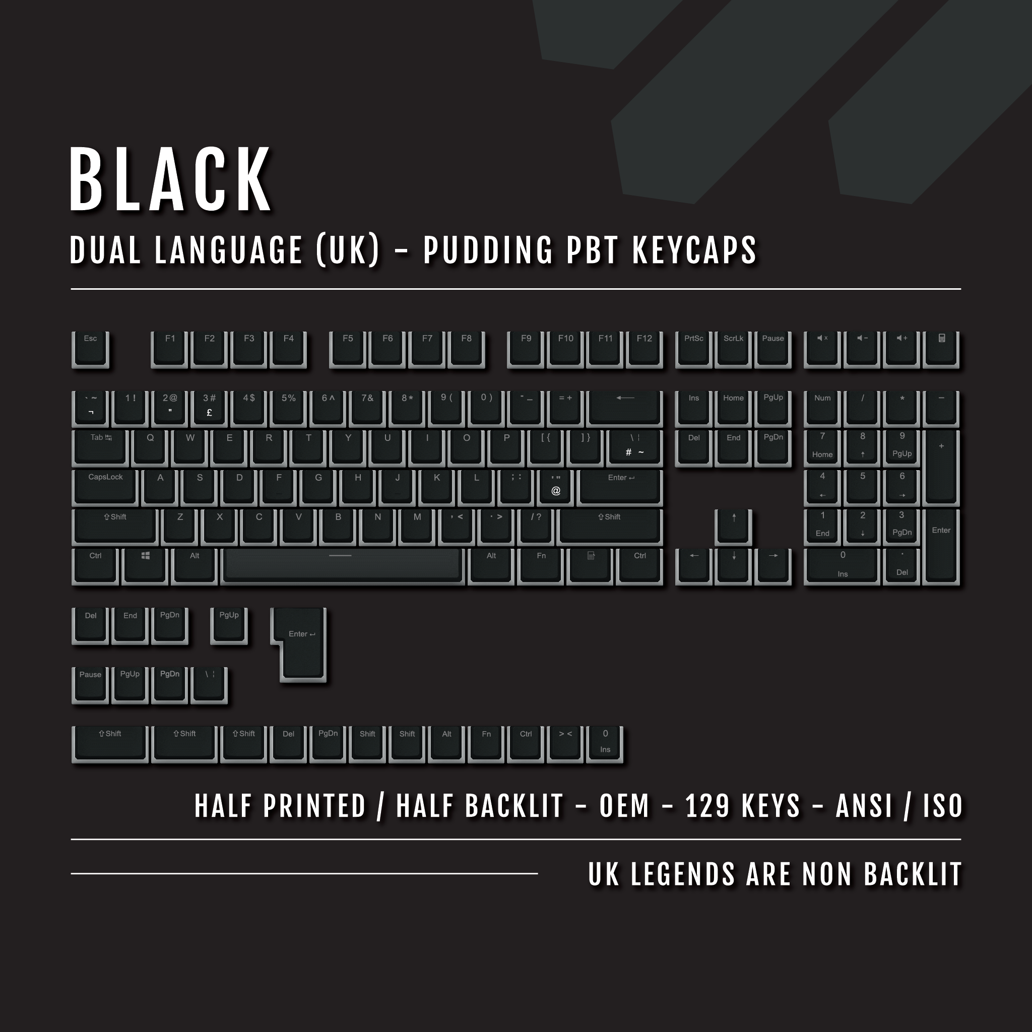 Black UK Dual Language PBT Pudding Keycaps – Krome Keycaps LTD