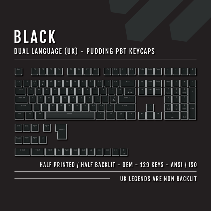 Black UK Dual Language PBT Pudding Keycaps Krome Keycaps LTD Pudding Single