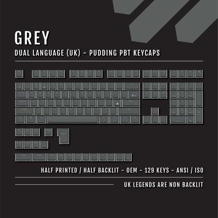 Grey UK Dual Language PBT Pudding Keycaps Krome Keycaps LTD Pudding Single