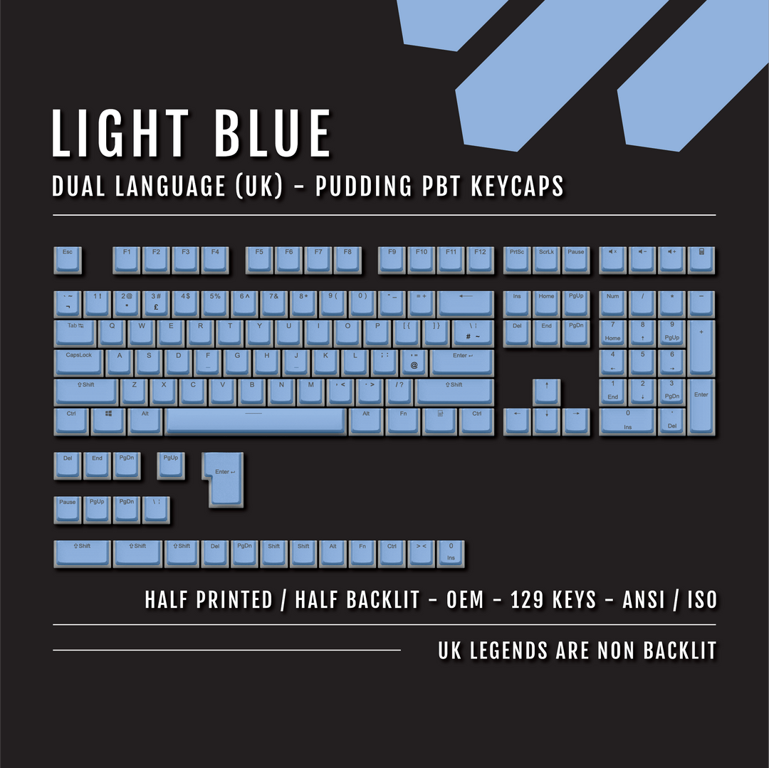 Light Blue UK Dual Language PBT Pudding Keycaps Krome Keycaps LTD Pudding Single