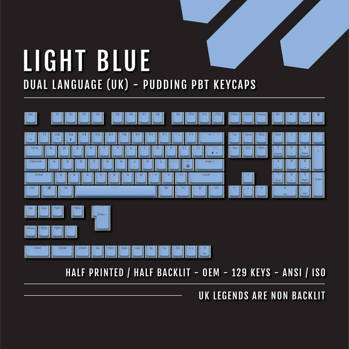 Light Blue UK Dual Language PBT Pudding Keycaps Krome Keycaps LTD Pudding Single