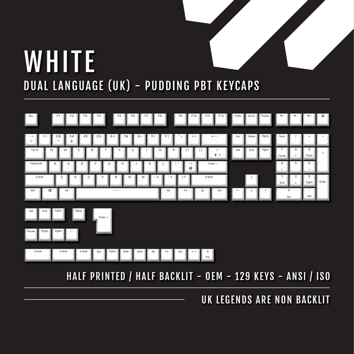 White UK Dual Language PBT Pudding Keycaps Krome Keycaps LTD Pudding Single