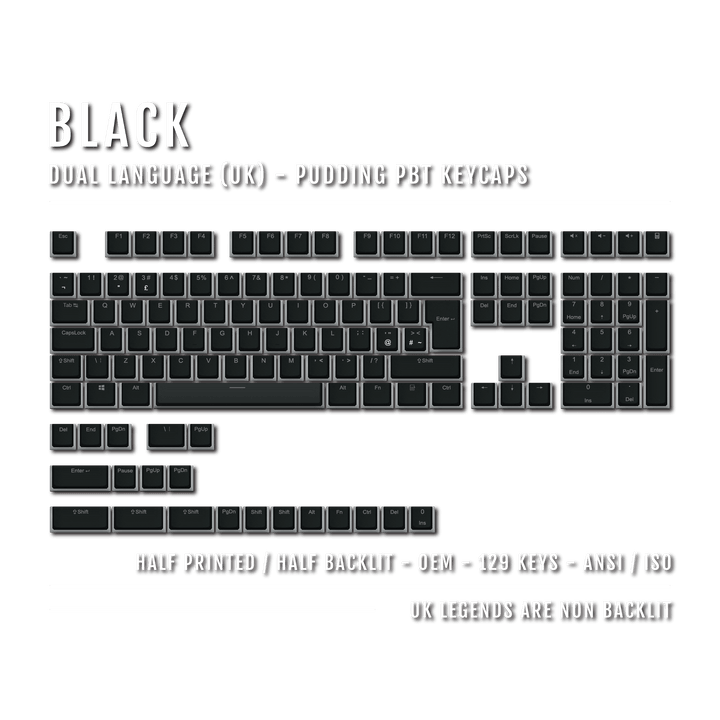Black UK Dual Language PBT Pudding Keycaps