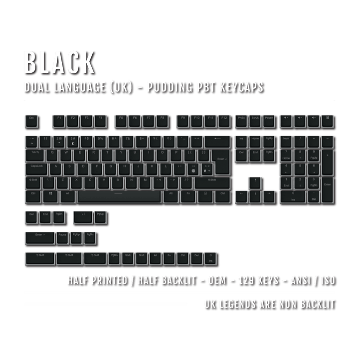 Black UK Dual Language PBT Pudding Keycaps Krome Keycaps LTD Pudding Single