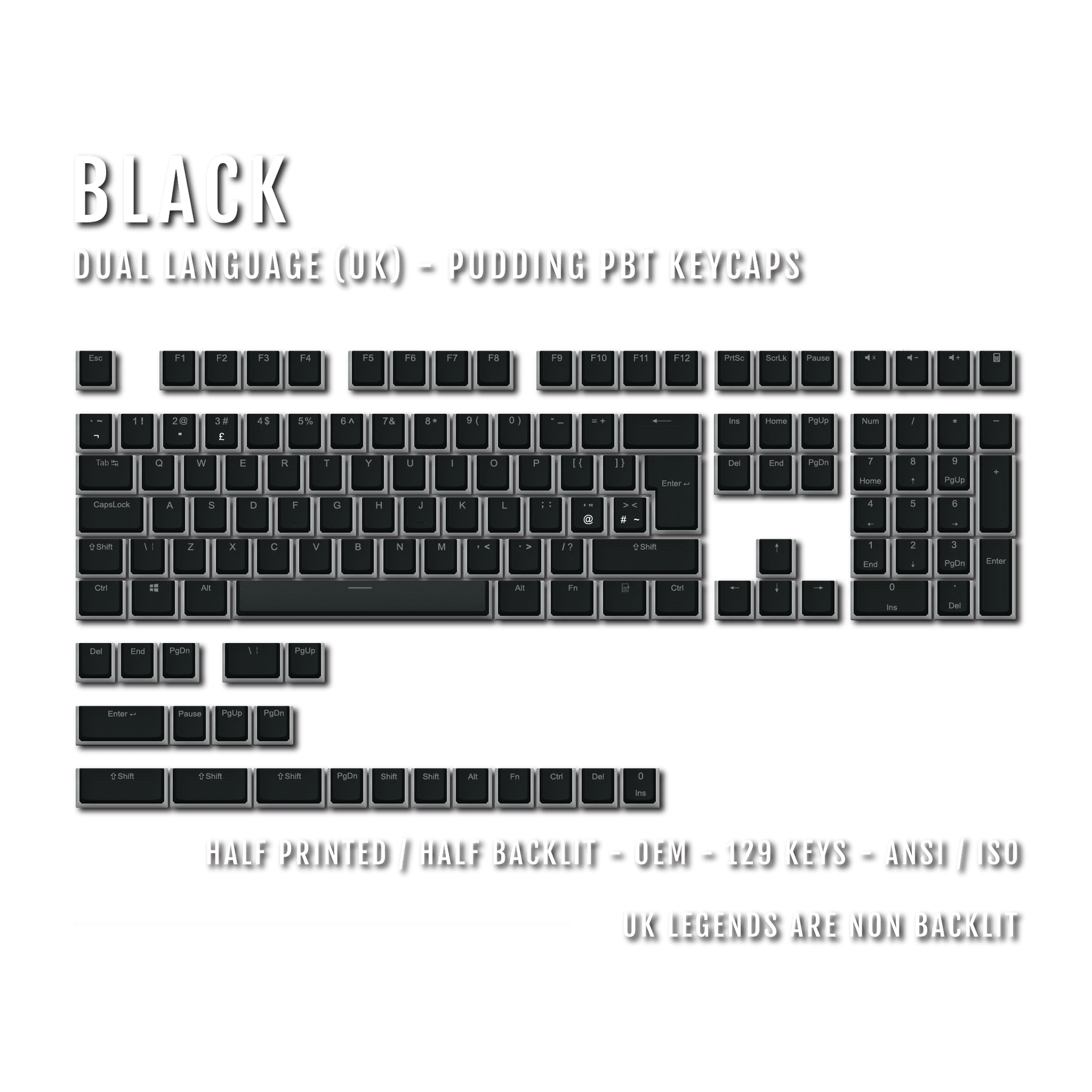 Pudding Keybacks Black UK Dual Language PBT Pudding Keycaps – Krome Keycaps LTD