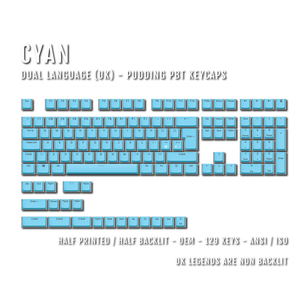 Cyan UK Dual Language PBT Pudding Keycaps