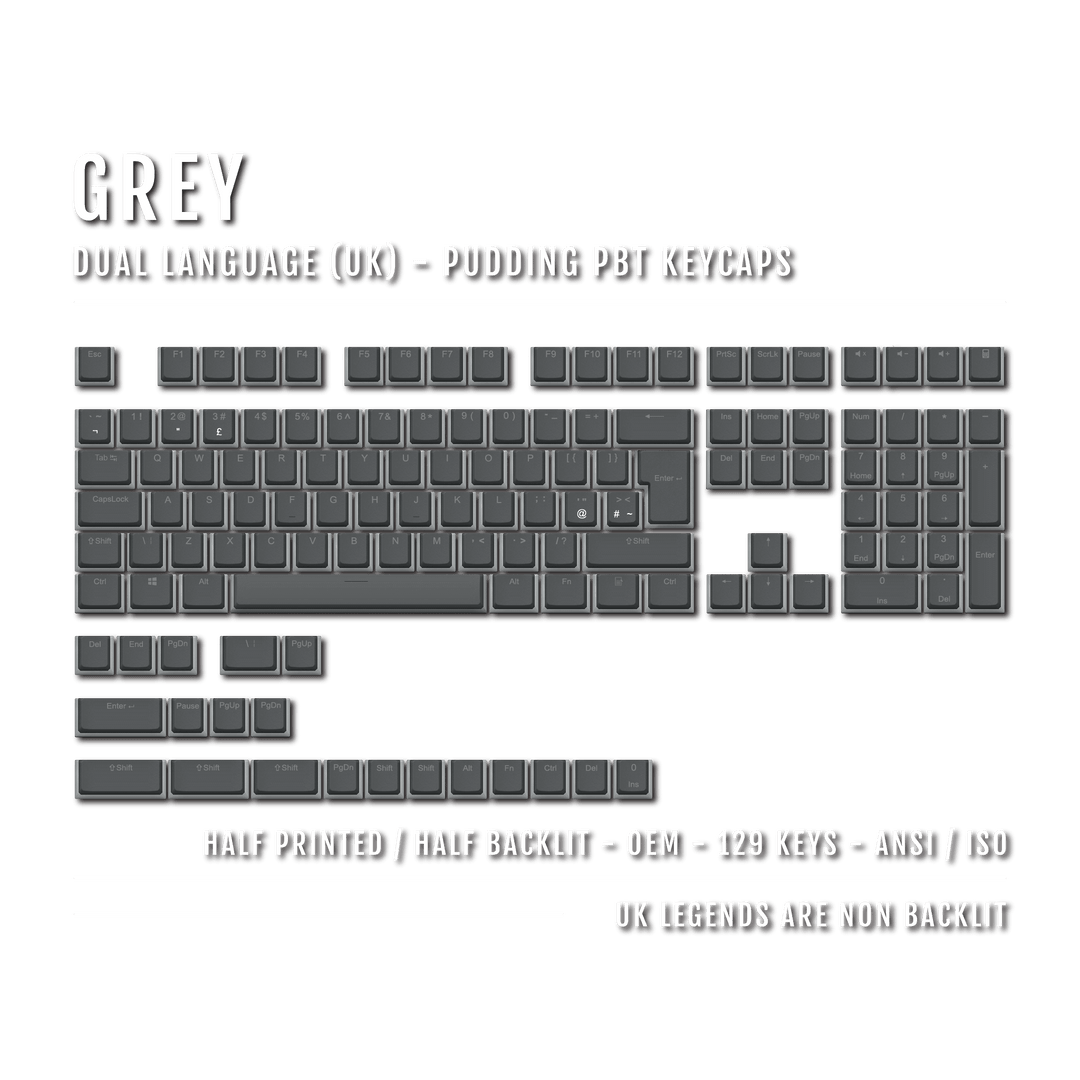 Grey UK Dual Language PBT Pudding Keycaps Krome Keycaps LTD Pudding Single
