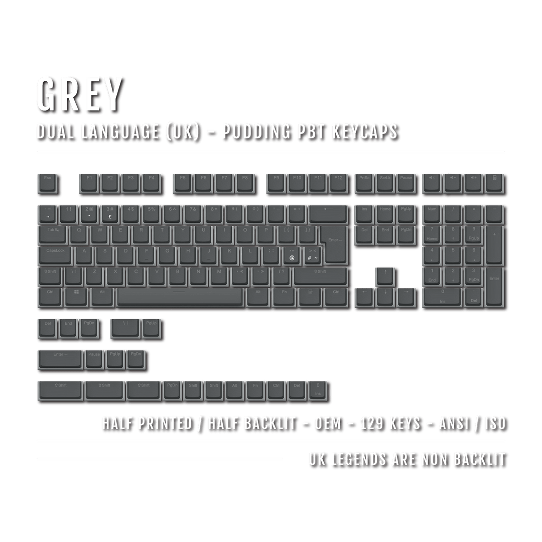 Grey UK Dual Language PBT Pudding Keycaps