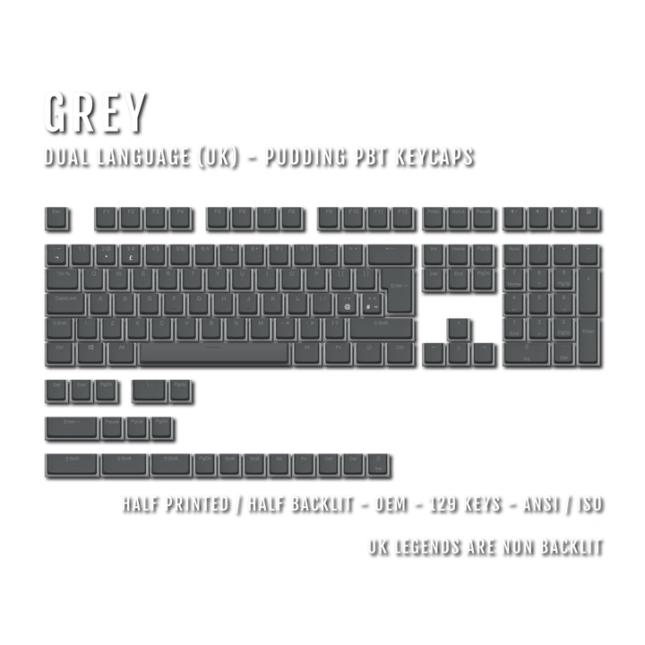 Grey UK Dual Language PBT Pudding Keycaps Krome Keycaps LTD Pudding Single