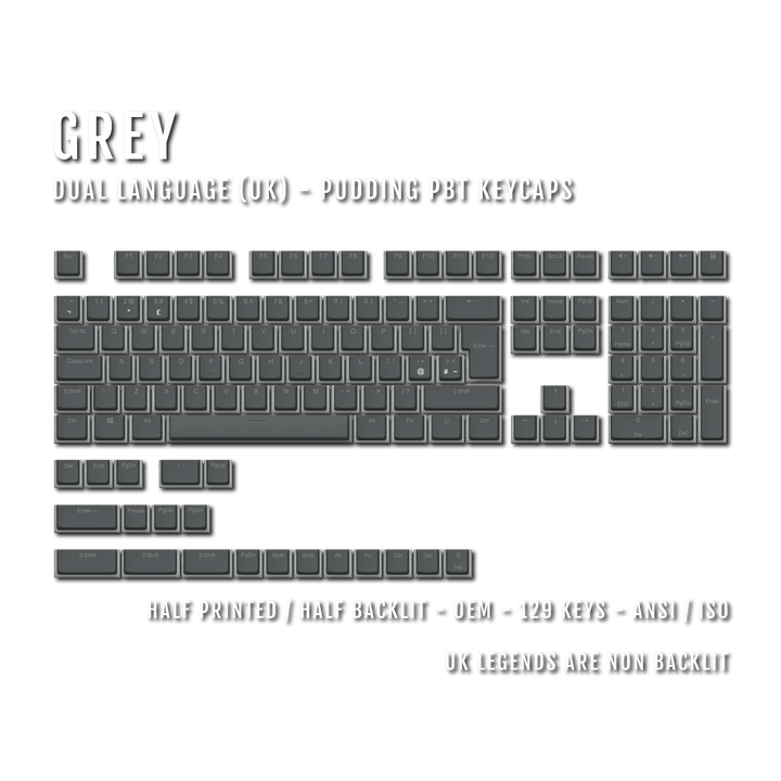 Grey UK Dual Language PBT Pudding Keycaps