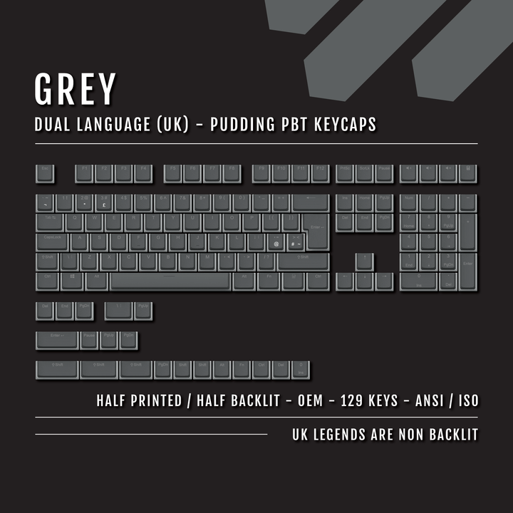 Grey UK Dual Language PBT Pudding Keycaps