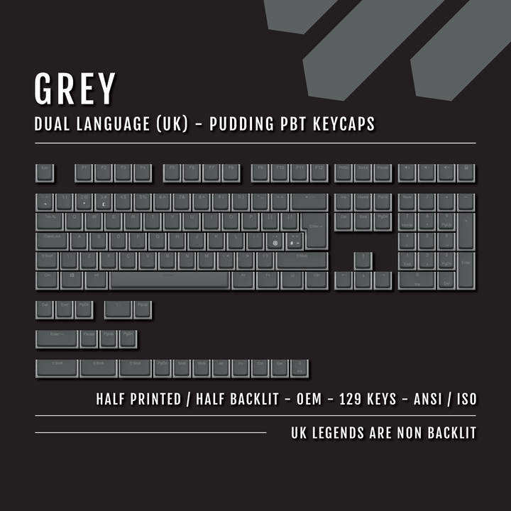 Grey UK Dual Language PBT Pudding Keycaps Krome Keycaps LTD Pudding Single