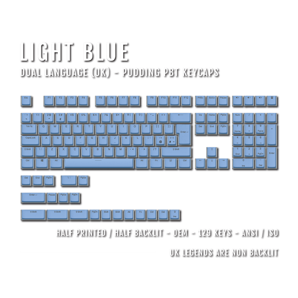 Light Blue UK Dual Language PBT Pudding Keycaps Krome Keycaps LTD Pudding Single