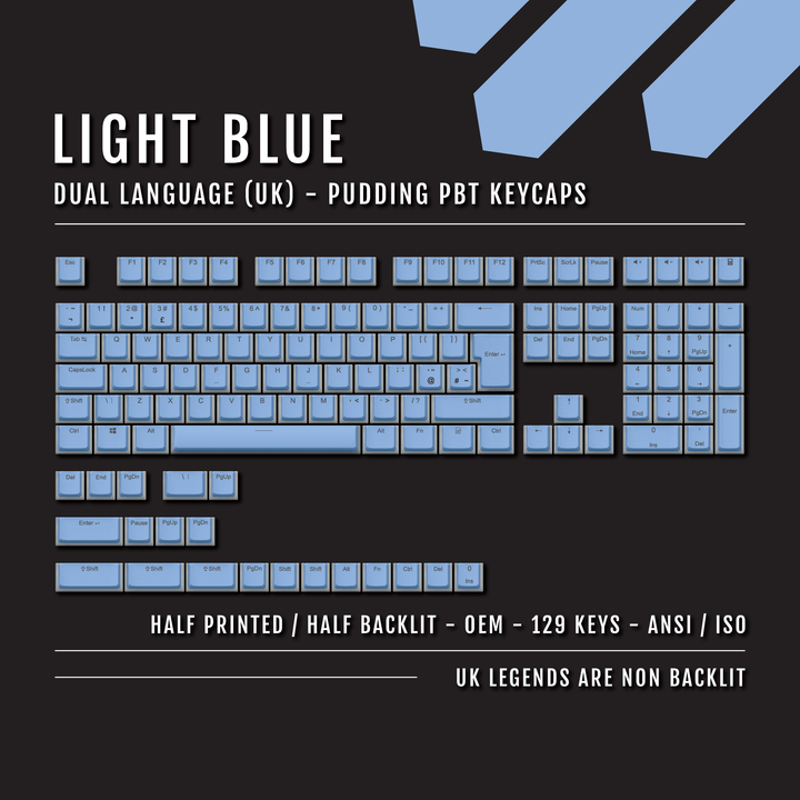 Light Blue UK Dual Language PBT Pudding Keycaps Krome Keycaps LTD Pudding Single