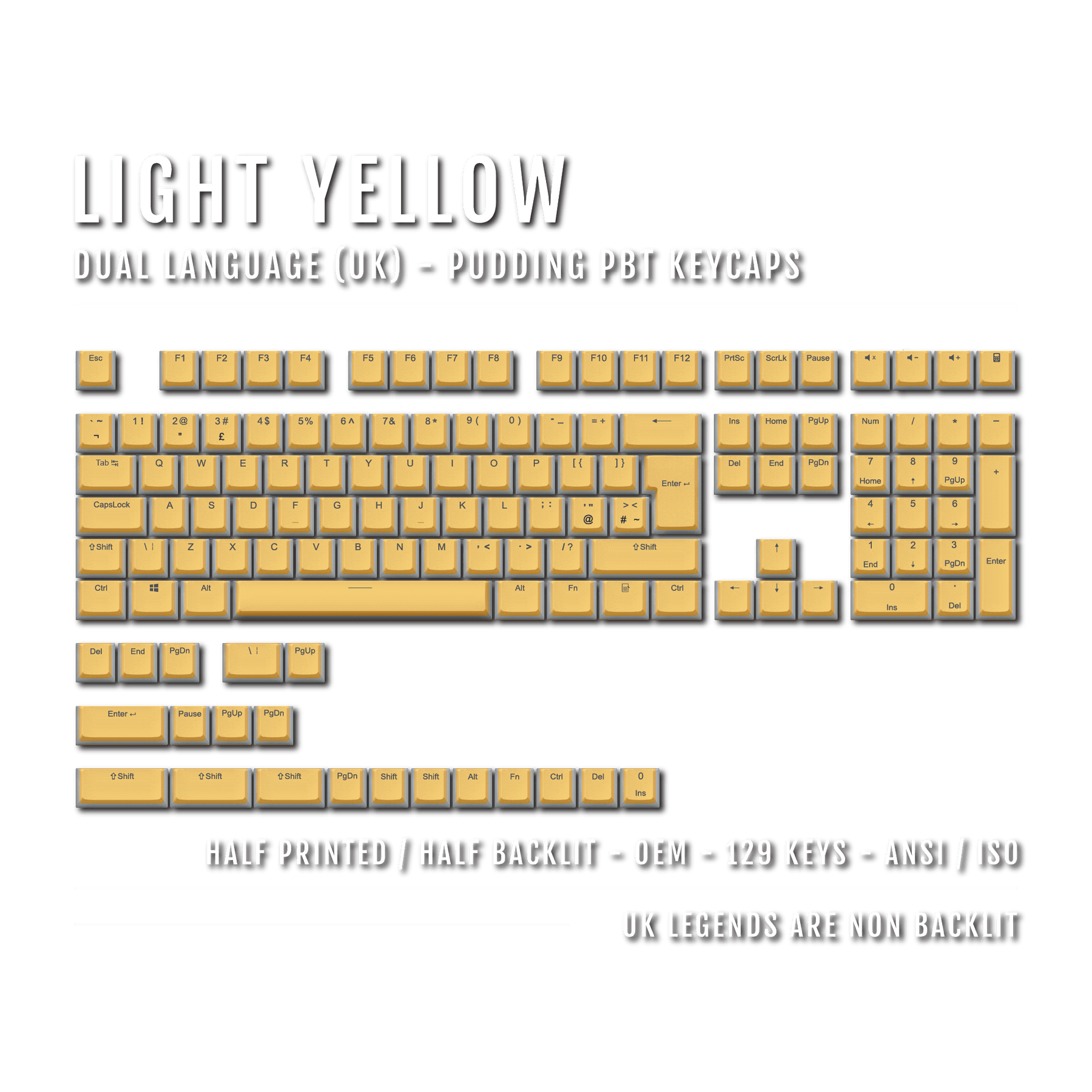 Pudding Keycaops Light Yellow UK Dual Language PBT Pudding Keycaps – Krome Keycaps LTD