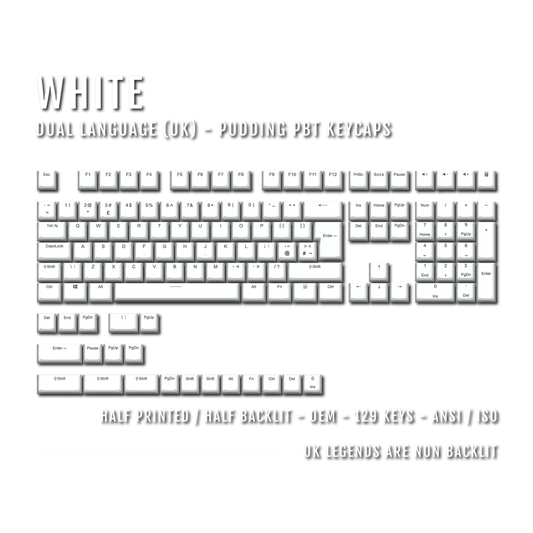 White UK Dual Language PBT Pudding Keycaps Krome Keycaps LTD Pudding Single