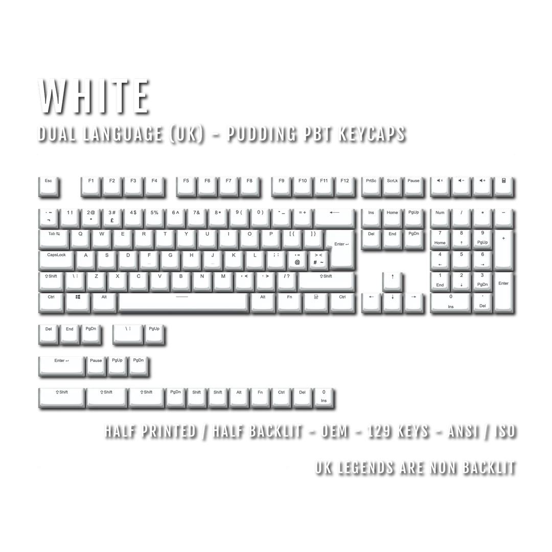 White UK Dual Language PBT Pudding Keycaps