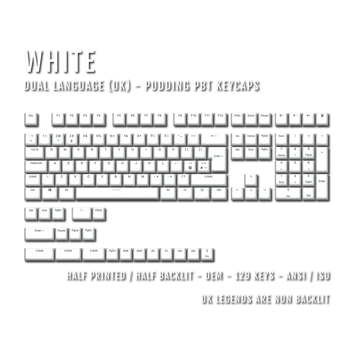 White UK Dual Language PBT Pudding Keycaps