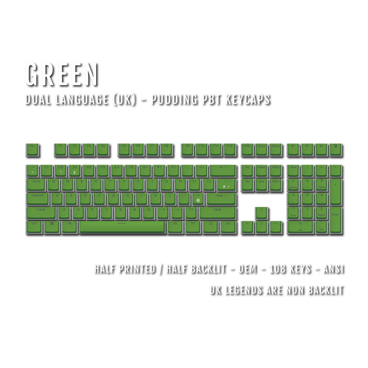 Green UK Dual Language PBT Pudding Keycaps