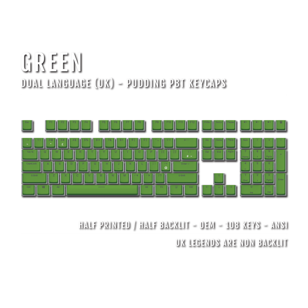 Green UK Dual Language PBT Pudding Keycaps Krome Keycaps LTD Black Keycaps, Pudding Single