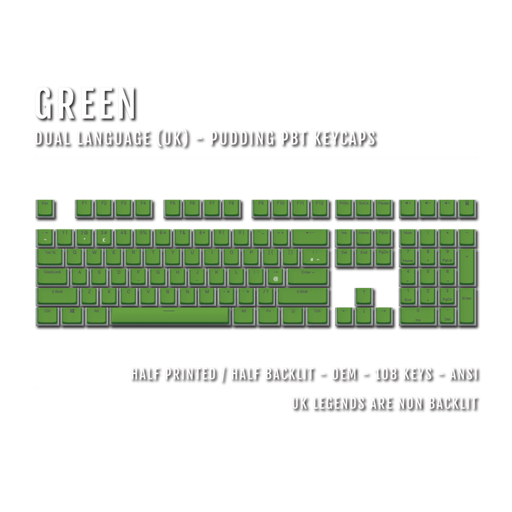 Green UK Dual Language PBT Pudding Keycaps